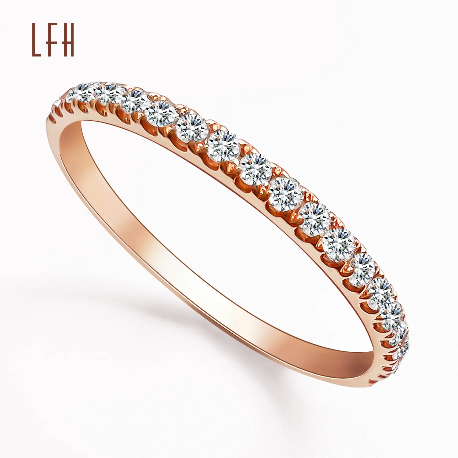 18k White/yellow/rose Gold Engagement Ring Simple Style Half Eternity Band Moissanite Diamond Ring For Women Jewelry