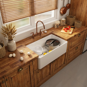 Fregadero de cocina de arcilla refractaria blanca lisa estilo granja con delantal frontal de 30 pulgadas y un solo tazón <span class=keywords><strong>para</strong></span> cocina residencial - Product Image 1