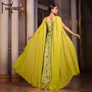 Umhang ärmel A-Linie Grüne Pailletten Langes elegantes Ballkleid Abendkleid für Frauen - Product Image 2