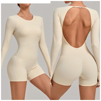 Combinaison de sport sans coutures, dos nu, col réglable, respirante, extensible dans quatre directions, avec coussinets de poitrine et effet push-up fessier, pour la course, le fitness et le yoga