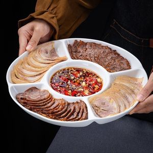 White Five Compartment Round Plastic Platter For Party Food Serving 25Cm Modern Design - Product Image 1