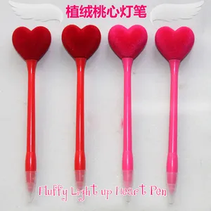 Custom Logo Valentine's Day Flocking Heart Shape Light Pen Promotional Pen