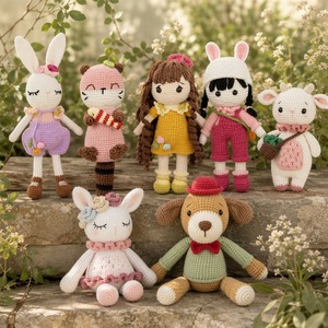 Poupées en coton tricotées à <span class=keywords><strong>la</strong></span> main au crochet, figurines d'animaux mignons - Lapin, chat, koala, panda pour filles, ornements rembourrés en fil et coton PP - Product Image 2