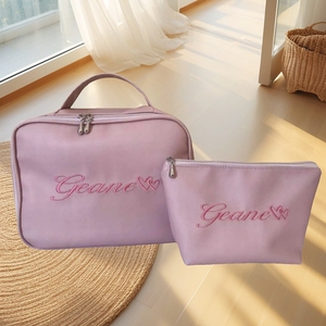 Bolsas de maquillaje de cuero PU con tema de boda de 7 pulgadas/12 pulgadas, estuche grande con cremallera, logotipo bordado, bolsas de almacenamiento de viaje cosméticas impermeables - Product Image 5