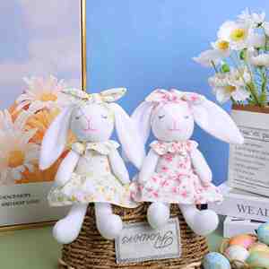 New Spring Long Ear Rabbit Plush <b>Doll</b> Floral Dress Flower Gnome Ornaments Easter Party Home Decor Christmas Factory - Product Image 1