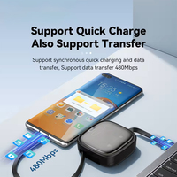 Câble USB-C rétractable PD60W, micro USB intégré et connecteur 8 broches, câble de charge super rapide de type C UC027 chargeur de téléphone