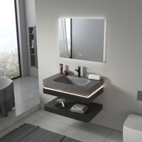 Meuble-lavabo mural moderne de luxe pour hôtel et maison, avec miroir LED intelligent, vasque en pierre ardoise, OEM ODM