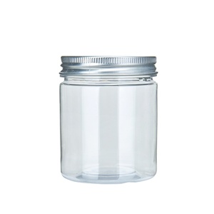 300ml customized PET plastic clear jar with aluminum cap for bake cake and Moose or butter, wholesale plastic jars with lids