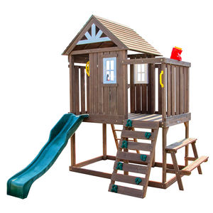 บ้านเด็กเล่นไม้แข็งแรงพร้อมสไลเดอร์และหินปีนป่าย ม้านั่งปิกนิกสำหรับสนามเด็กเล่นหลังบ้าน ชุดของเล่นกลางแจ้ง - Product Image 2