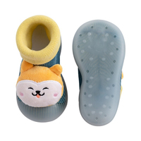 Chaussettes d'hiver pour bébés, en tricot épais, avec tête d'animal, semelles en silicone antidérapantes