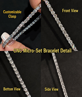 En stock Bracelet tennis en zircon 3mm 5A, style hip-hop, entièrement serti, en laiton plaqué rhodium, fabriqué par CNC, pour hommes et femmes