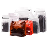 Sachet d'emballage pour grains de café personnalisé imprimé, transparent givré, à fond plat, avec valve et fermeture éclair, 250g, 450g, 500g