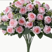 Bouquet de mini-roses artificielles en tissu pour mariage, fête des mères, Pâques, décoration de la maison, du bureau, hiver, Noël, fleurs