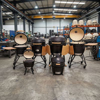 Barbecue Kamado en céramique de 24 pouces, four à fumage rond EGG avec étagères latérales et thermomètre intégré pour usage commercial et domestique