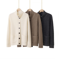 Maßgeschneiderter Lässiger Halbrollkragen-Kaschmir-Cardigan Langarm Locker Sitzender Atmungsaktiver Winter-Knopf-Pullover