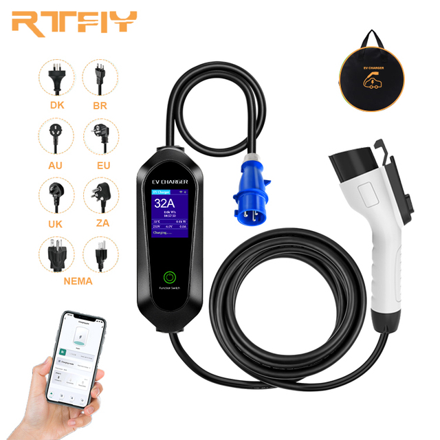 Type 1 Level 2 EV Charger, Electric Vehicle Portable Charger 7KW 32Amp Home EV Car Charging Station