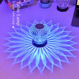 2022 새로운 디자인 무료 샘플 연꽃 LED 크리스탈 테이블 램프 RGB 16 색 터치 원격 제어 밤 램프