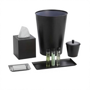 <b>Black</b> Metal 5 Pcs <b>Bathroom</b> Accessories Set Tissue Holder Cotton Ball Holder Soap Dish & Tray Included for <b>Bathroom</b> <b>Decor</b> - Product Image 1