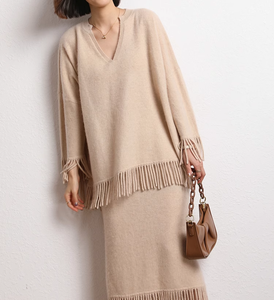 Maglione lavorato a maglia in Cashmere da donna <span class=keywords><strong>con</strong></span> <span class=keywords><strong>frange</strong></span> taglie forti in maglia <span class=keywords><strong>con</strong></span> <span class=keywords><strong>frange</strong></span> - Product Image 3