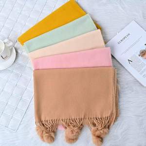 ผ้าคลุมไหล่พัชมีนาขนสัตว์สีพื้นแบบยาวประดับพู่สำหรับผู้หญิง เหมาะสำหรับกิจกรรมกลางแจ้งในฤดูหนาว - Product Image 2
