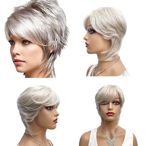 Cabello Humano Virgen Chino para Peluca, Tejido a Máquina, Estilo Corto, Sin Pegamento, HD, Gris Oscuro/Gris Claro/Azul Grisáceo, 8 Pulgadas - Product Image 2