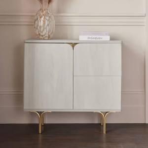 Hiện Đại Sồi Trắng Cong Cạnh Thiết Kế Nhỏ Bằng Gỗ Tủ 2 Ngăn Kéo Lưu Trữ Kim Loại & Gỗ Tủ Cho Đồ Nội Thất Nhà - Product Image 1