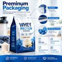 Sacs d'emballage en aluminium pour poudre de protéines, personnalisés, imprimés numériquement, de qualité alimentaire, à fond plat, refermables avec fermeture éclair, vente en gros