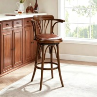 Tabouret de bar pivotant en bois massif nordique avec dossier et accoudoirs, hauteur de comptoir, chaise de luxe pour la maison ou le pub