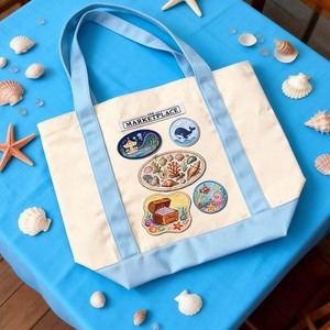 Sailing Canvas Tote Bag Large Customizable Shopping Bag Beige Blue Ocean Design - Product Image 1