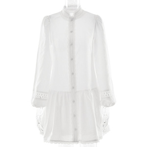 ชุดเดรสลำลองคอจีนจีบระบายสไตล์วินเทจระบายอากาศได้ดีสำหรับใส่ทุกวัน ชุดมินิเดรสสีเหลืองสำหรับผู้หญิง - Product Image 5