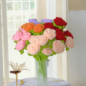New Handmade Crochet Flowers Gift Colorful <b>Wool</b> Knitted Rose Bouquets for Valentine's Day - Product Image 1