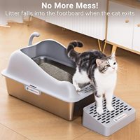 Bac à litière pour chat en acier inoxydable, mignon et tendance, avec couvercle, parois hautes, antiadhésif, étanche et nettoyage facile