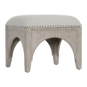 Taburete de Dormitorio con Marco de Madera Antiguo Hecho a Mano de Inspiración Escandinava, Tapicería de Tela Beige, Diseño Tradicional, Taburete Decorativo para Hotel - Product Image 2