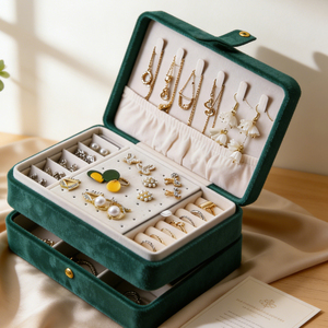Exquisite <b>Small</b> Portable Travel Jewelry <b>Box</b> Luxury Velvet <b>Storage</b> <b>Box</b> For Gold Rings Earrings Necklaces - Product Image 4