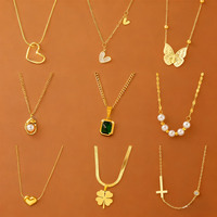 Collier en acier inoxydable plaqué or 18 carats PVD, hypoallergénique, en acier 316L, avec pendentifs coquillage, cœur, papillon et chiffres romains, inaltérable