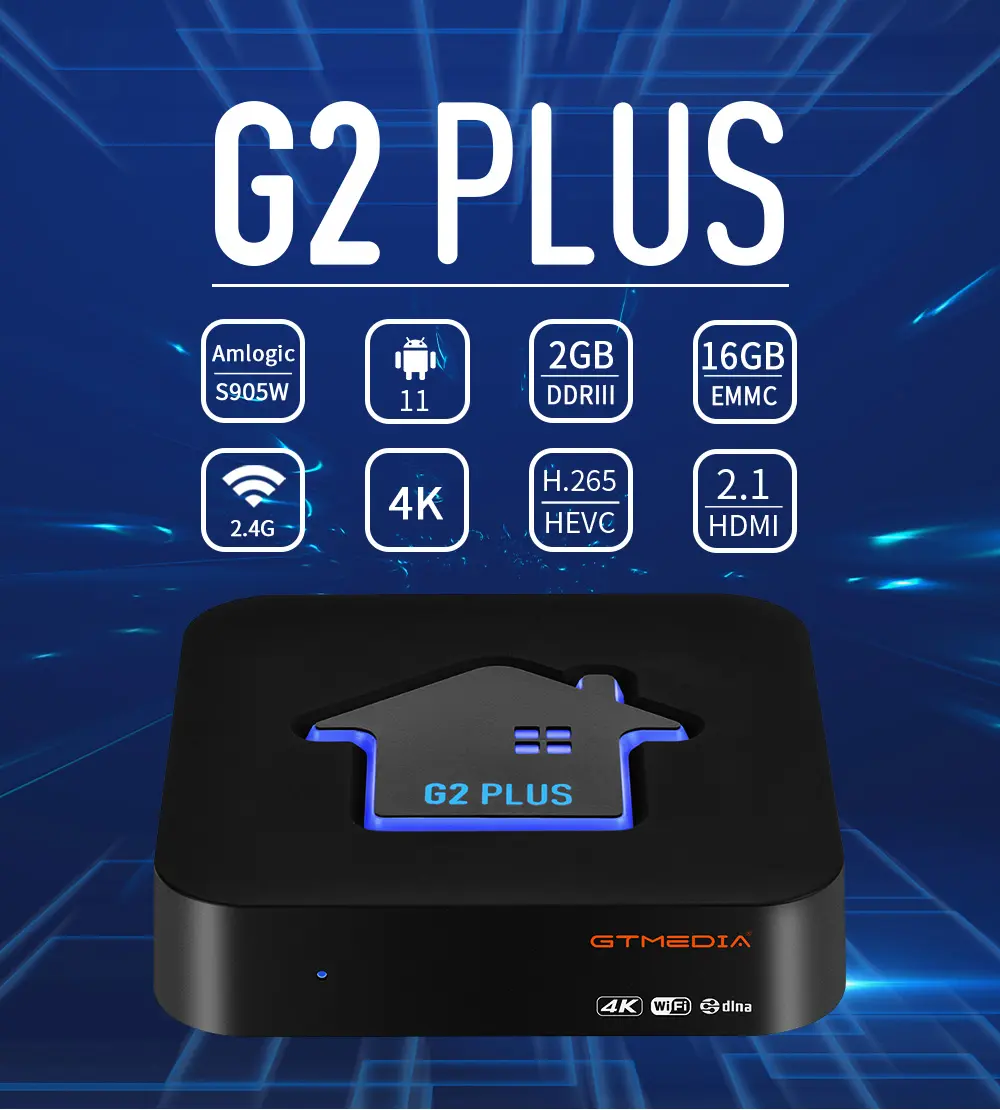 GTmedia G2 PLUS Android 11.0 TV BOX Amlogic S905W2 2G16G Intégré 2.4G Wifi 4K H.265 GTPlayer