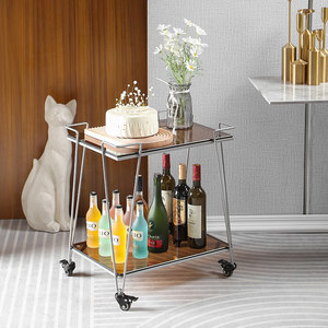 Chariot mobile commercial en fer robuste à 4 roues pour aliments et boissons, design minimaliste, pour hôtels, restaurants et usage domestique, 2 étagères - Product Image 3