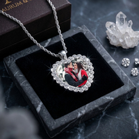 Collier personnalisable en métal serti de diamants en forme de cœur, portrait de couple, accessoire pour déclaration d'amour anniversaire