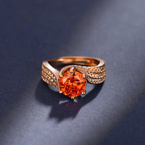 Nouvel ensemble de bijoux en or champagne avec zircon <span class=keywords><strong>rouge</strong></span> <span class=keywords><strong>grenat</strong></span> de 3 carats, pendentif en pierres précieuses, collier et bague de luxe léger haut de gamme pour femme - Product Image 3