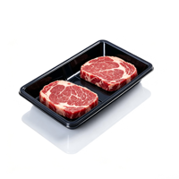 Barquette à viande en plastique noir avec logo personnalisé, scellable à la chaleur, jetable, pour steak et aliments frais, pour supermarché, boucher, vente en gros, qualité alimentaire, en vrac