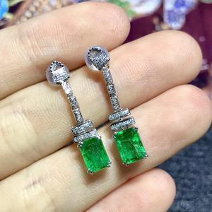 18K White Solid Gold <strong>Drop</strong> Natural <strong>Emerald</strong> Gemstone <strong>Earrings</strong> - Product Image 2