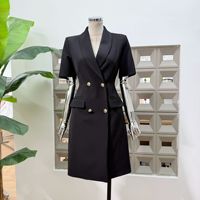 Robe professionnelle élégante à manches courtes pour femme, col tailleur cintré, robe mi-longue de qualité supérieure