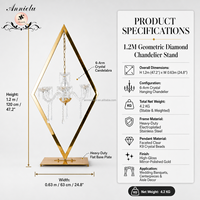 Candélabre en cristal suspendu ANNIELU Factory, avec cadre géométrique en diamant doré miroir, pour décoration de centre de table de mariage