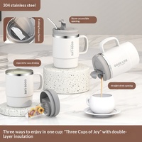 Mug à café isotherme en acier inoxydable 304 de 550 ml avec poignée, couvercle et cuillère, double paroi sous vide, pour le bureau, le camping, les voyages, vaisselle de voyage