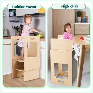 5 In 1 Toddler Tower Height Adjustable Wooden Toddler Kitchen Stool Helper With Chalkboard High Chair Desk Table All In 1