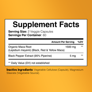 มาคา OEM ความเข้มข้นสูง 1500 มก. มาคาออร์แกนิกสีดำ สีแดง สีเหลือง ผสมพริกไทยดำ เพื่อพลังงานและความทนทาน 120 แคปซูลผัก - Product Image 2