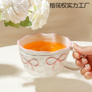 Large-Capacity Ceramic <strong>Mug</strong> with Cute Girly <strong>Heart</strong> Design Adult Appearance Birthday Gift Cup with <strong>Handle</strong> Bow Flower Tea Cup - Product Image 2