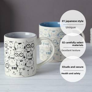 Taza de cerámica Underglaze pintada a mano de dibujos animados lindo gato taza de café desayuno taza de avena pareja microondas Regalo Seguro - Product Image 3