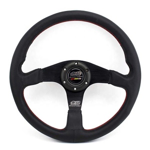 Auto 14inch 350mm Vera Pelle Volante Rosso Cuciture Piatte Ha Parlato Alla Deriva Da Corsa Auto JDM Tuning Rally Modificare per <span class=keywords><strong>Mugen</strong></span> - Product Image 1