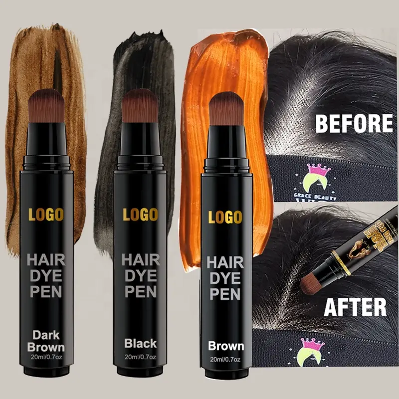 Hair Dye Pen Hot Selling Private Label Semi-permanent Touch Up Root Concealer Cover Over Bleached Knots Wigs Dye Pen Black Hair Dye Brush Pen